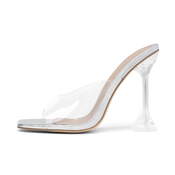 Transparent Stiletto Heel Sandals - SLIVER CLEAR - 1